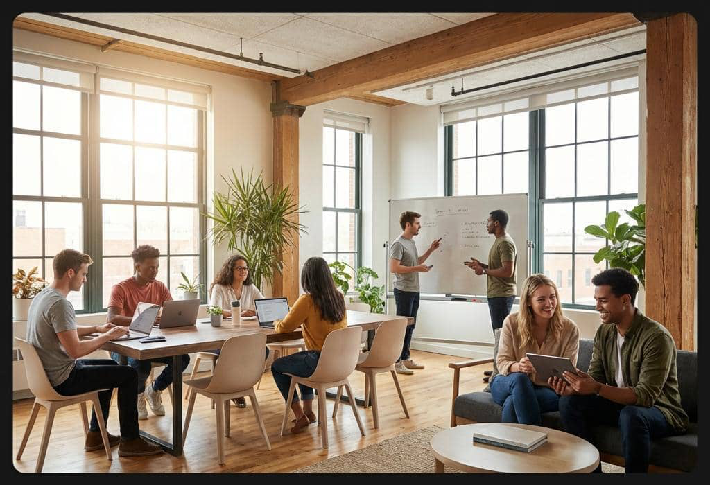 Professional team collaborating in modern office